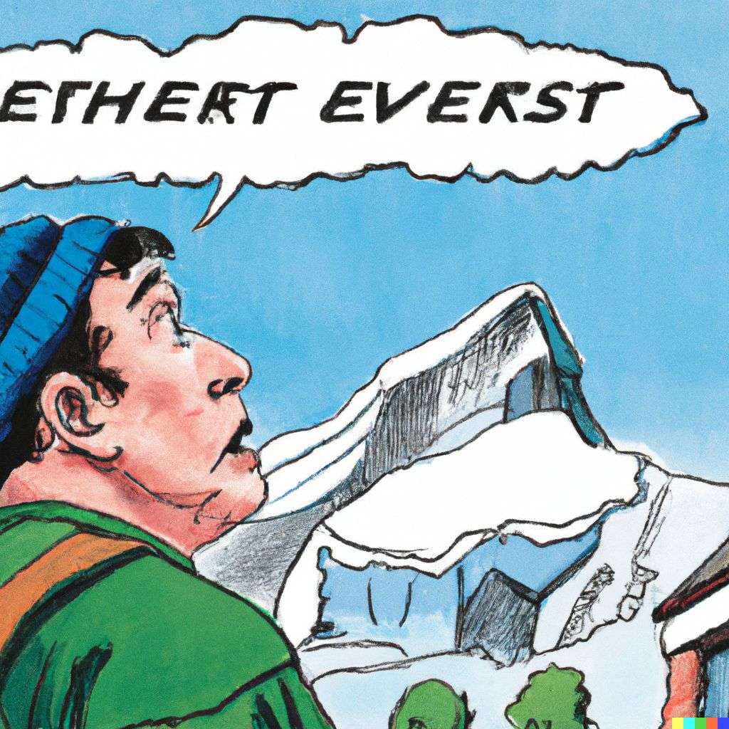 someone gazing at Mount Everest, classic comic strip